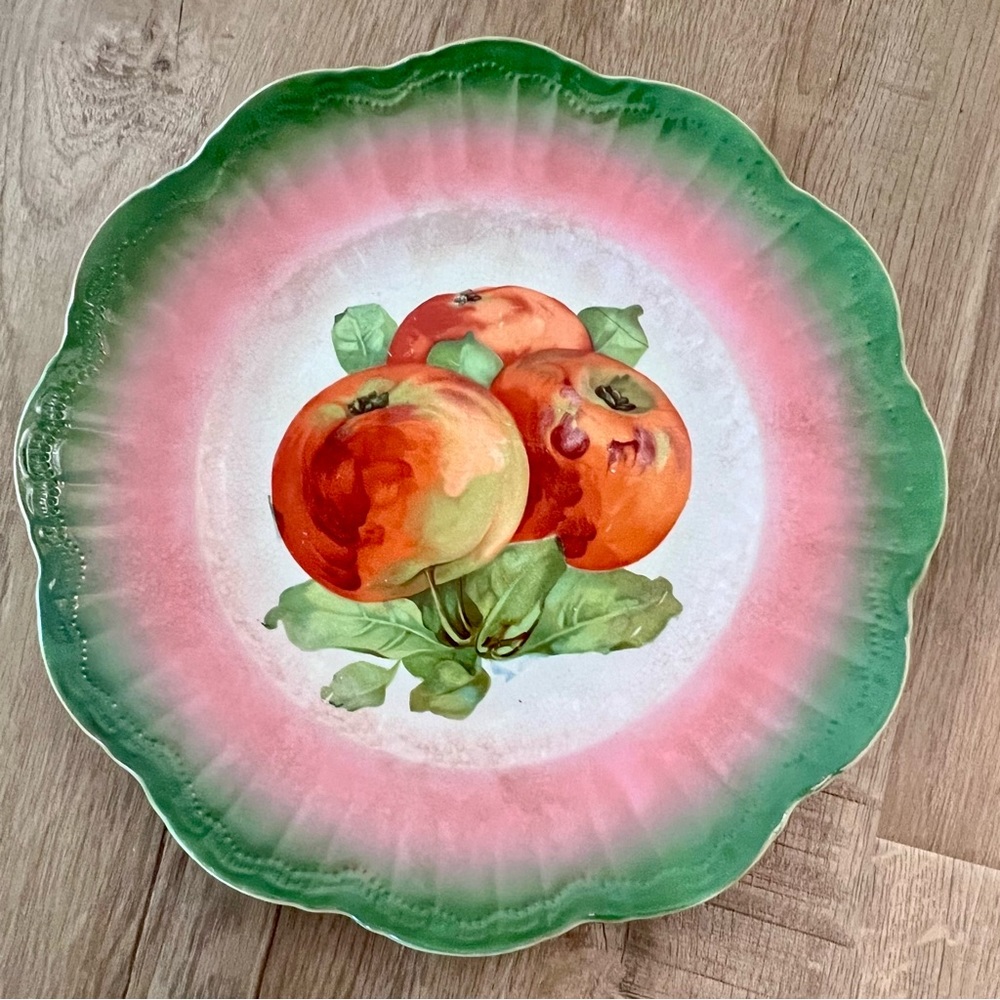 Rare Antique Limoges France Hand‎ painted Watermelon Color Apple Plate 10”